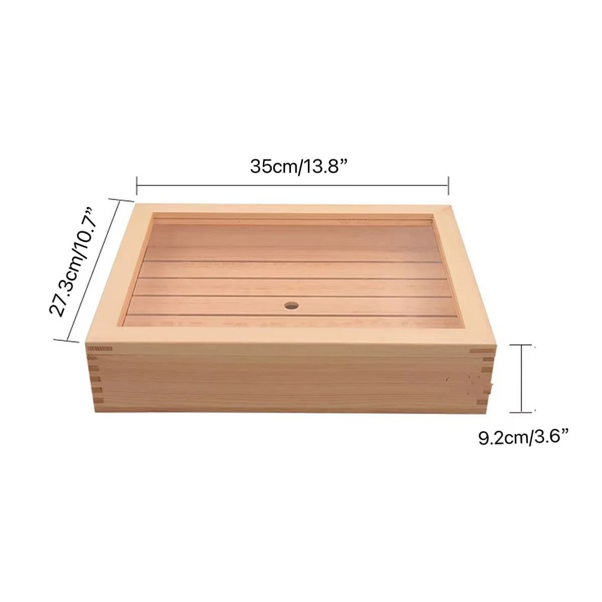 CHEFCO,WSB-3528,Wooden Sashimi Box /Sushi Neta Case with Acrylic Cover (35cm/13.8"L) - Chefcoca