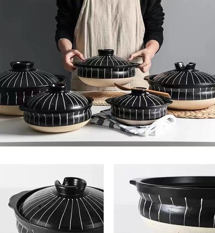 CHEFCO,Y1118-10,Japanese Ceramic Clay Braising and Casserole Shoal Pot with Lid (29.5cm/11.6"Dia) - Chefcoca