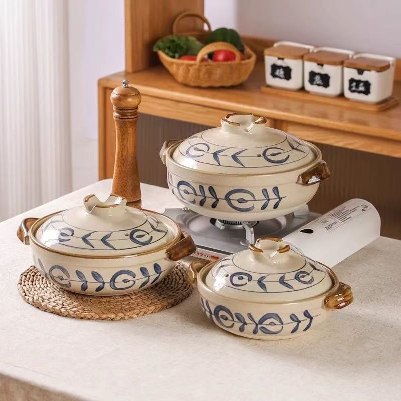 CHEFCO,Y5018-9, Japanese Ceramic Clay Braising and Casserole Shoal Pot with Lid (27cm/10.6" Dia) - Chefcoca