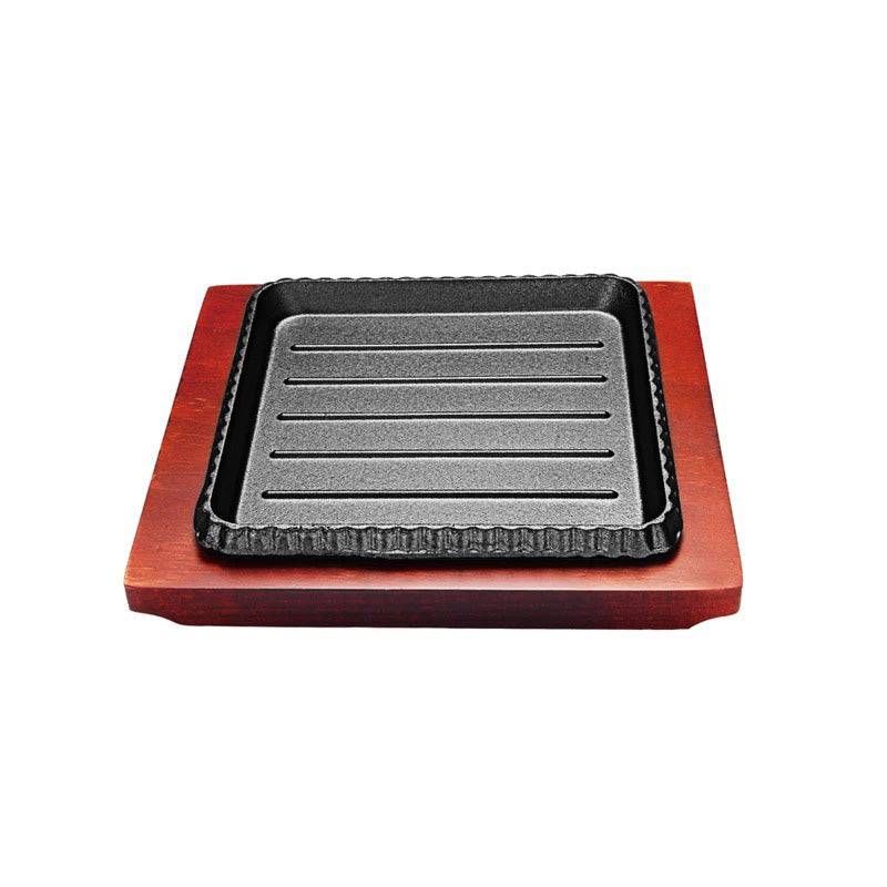 8" Cast Iron square sizzling plate with wooden base (20 cm x 20 cm) - Chefcoca