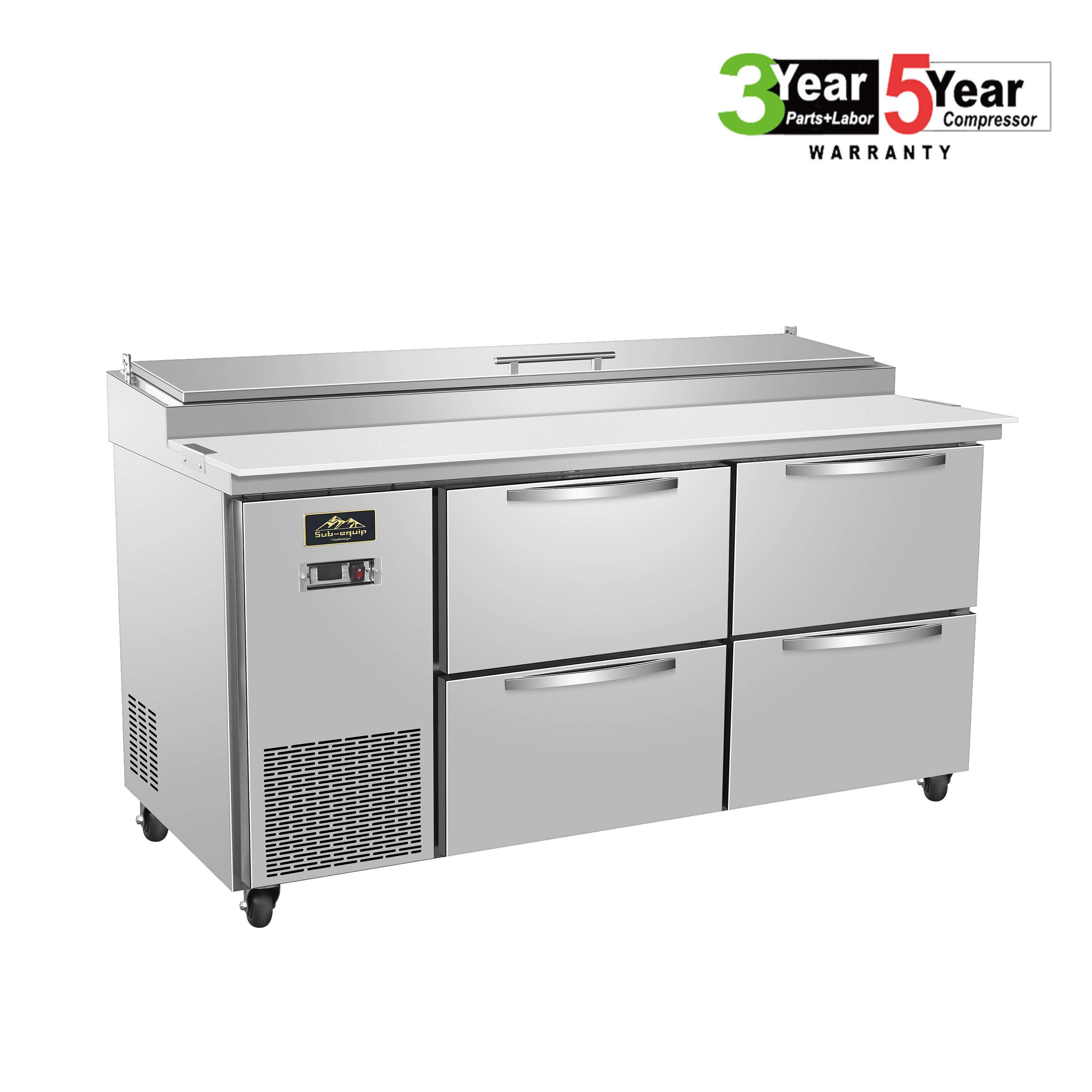 Sub-equip, 72" 2 Door Refrigerated Pizza Prep Table with 4 drawers - Chefcoca