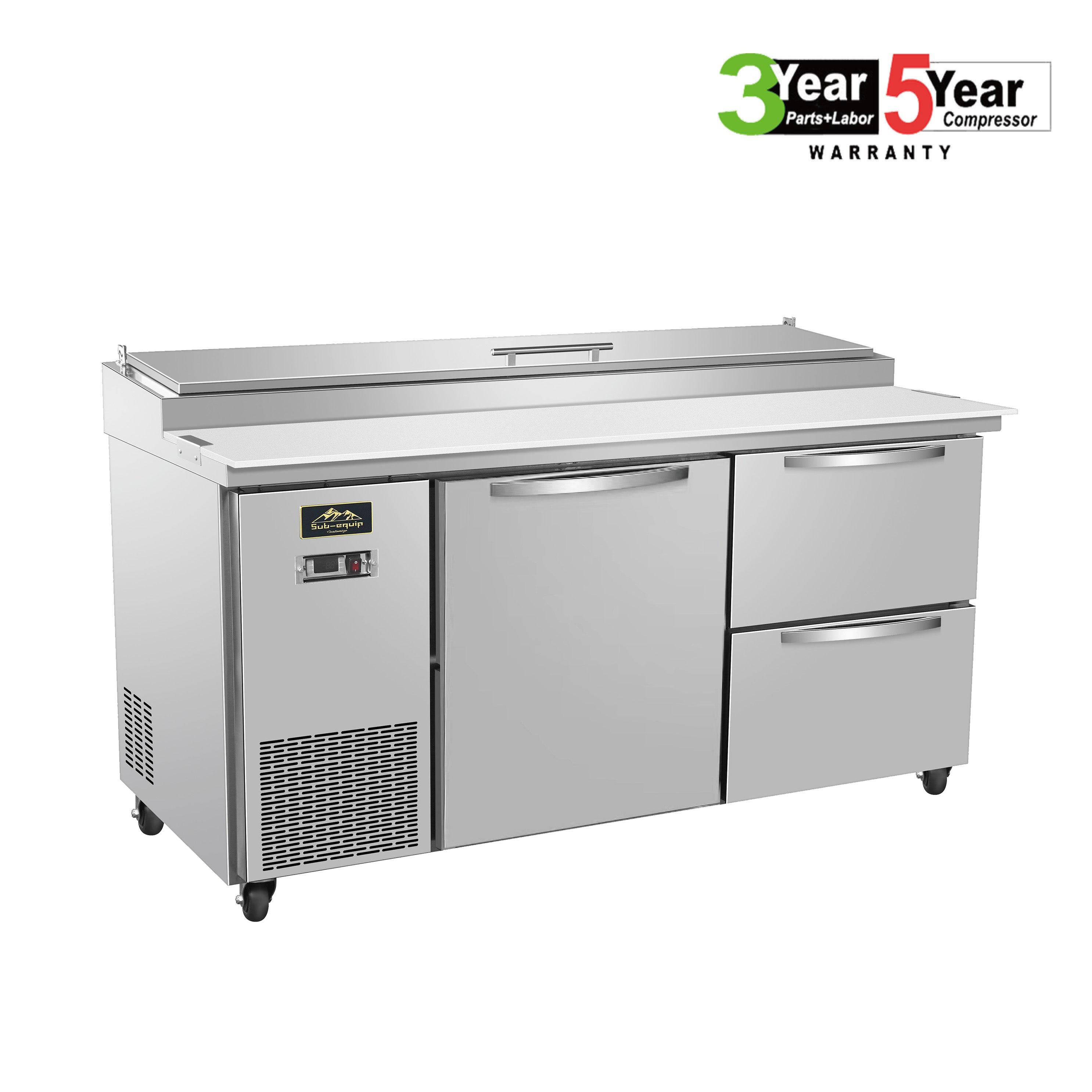 Sub-equip, 72" 2 Door Refrigerated Pizza Prep Table with 2 drawers - Chefcoca