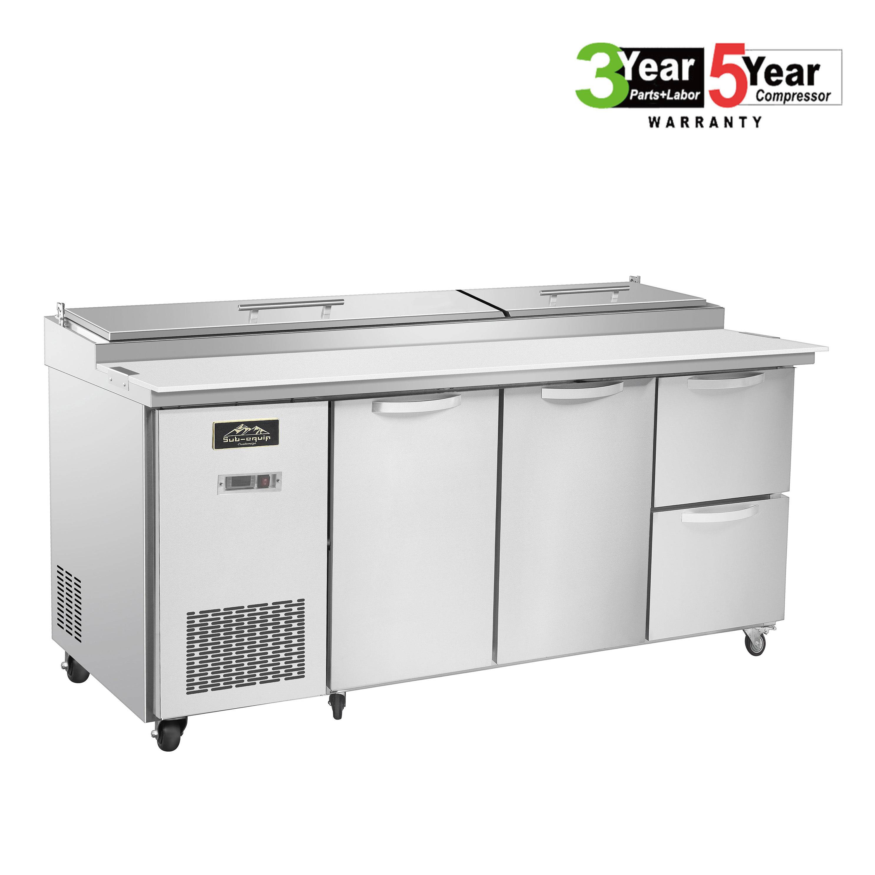 Sub-equip, 96" 2 Door Refrigerated Pizza Prep Table with 2 Drawers - Chefcoca