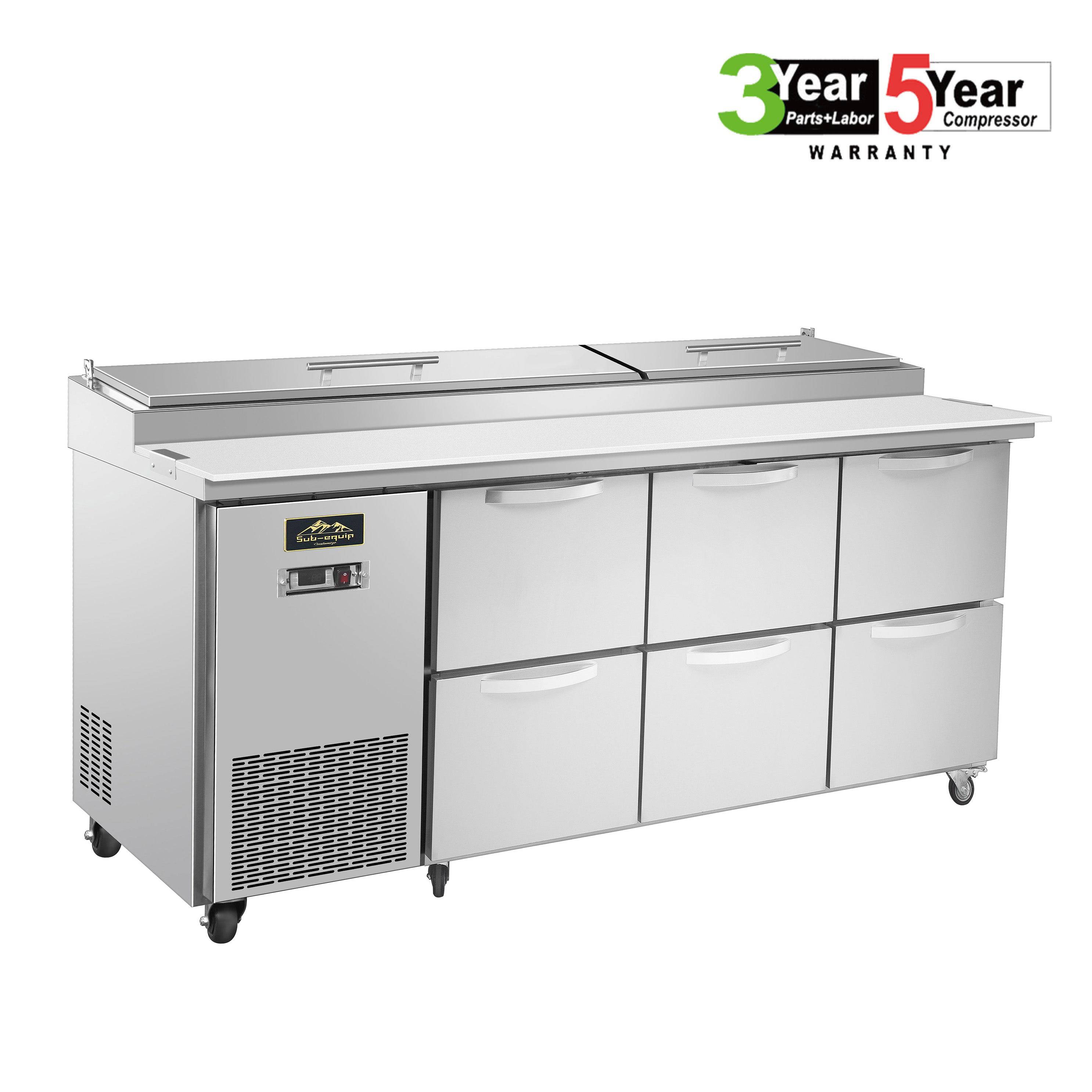 Sub-equip, 96" Refrigerated Pizza Prep Table with 6 Drawers - Chefcoca