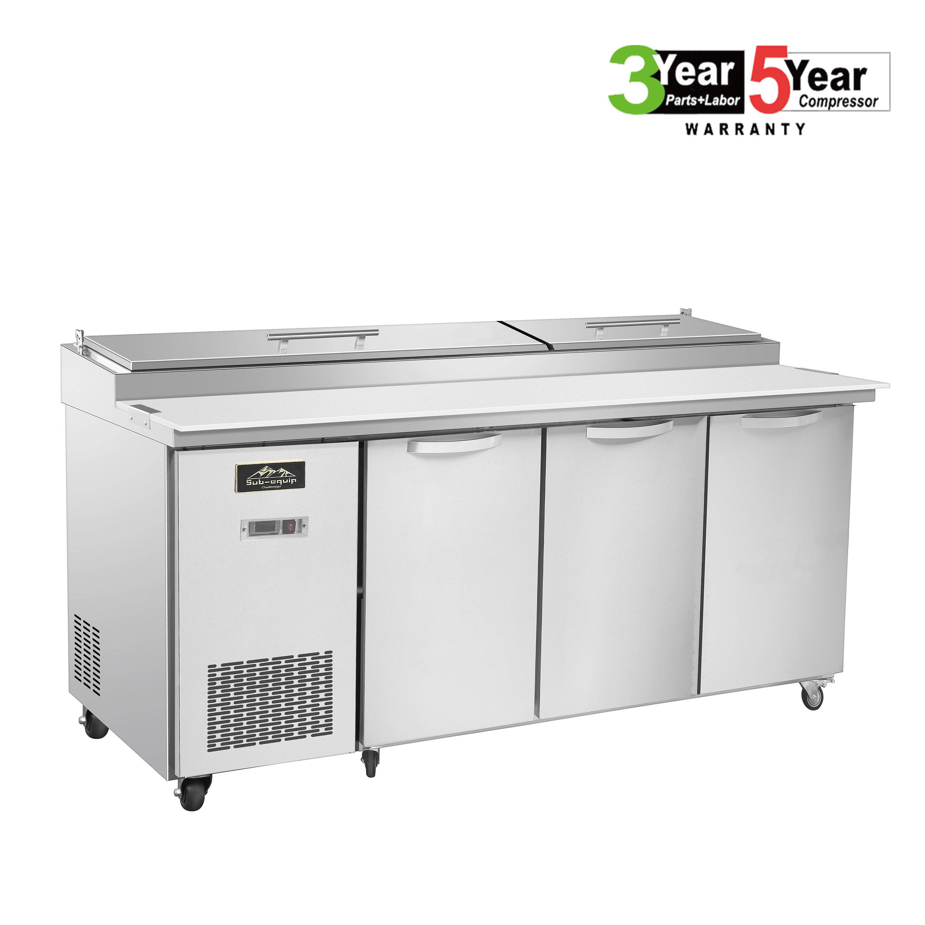 Sub-equip, 96" 3 Door Refrigerated Pizza Prep Table - Chefcoca
