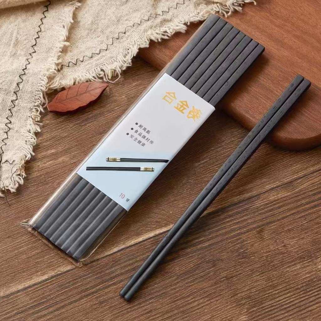 Sub-equip,CS-BA11,Black Alloy Chopsticks with the "Fu", 10 Pairs (10.5")