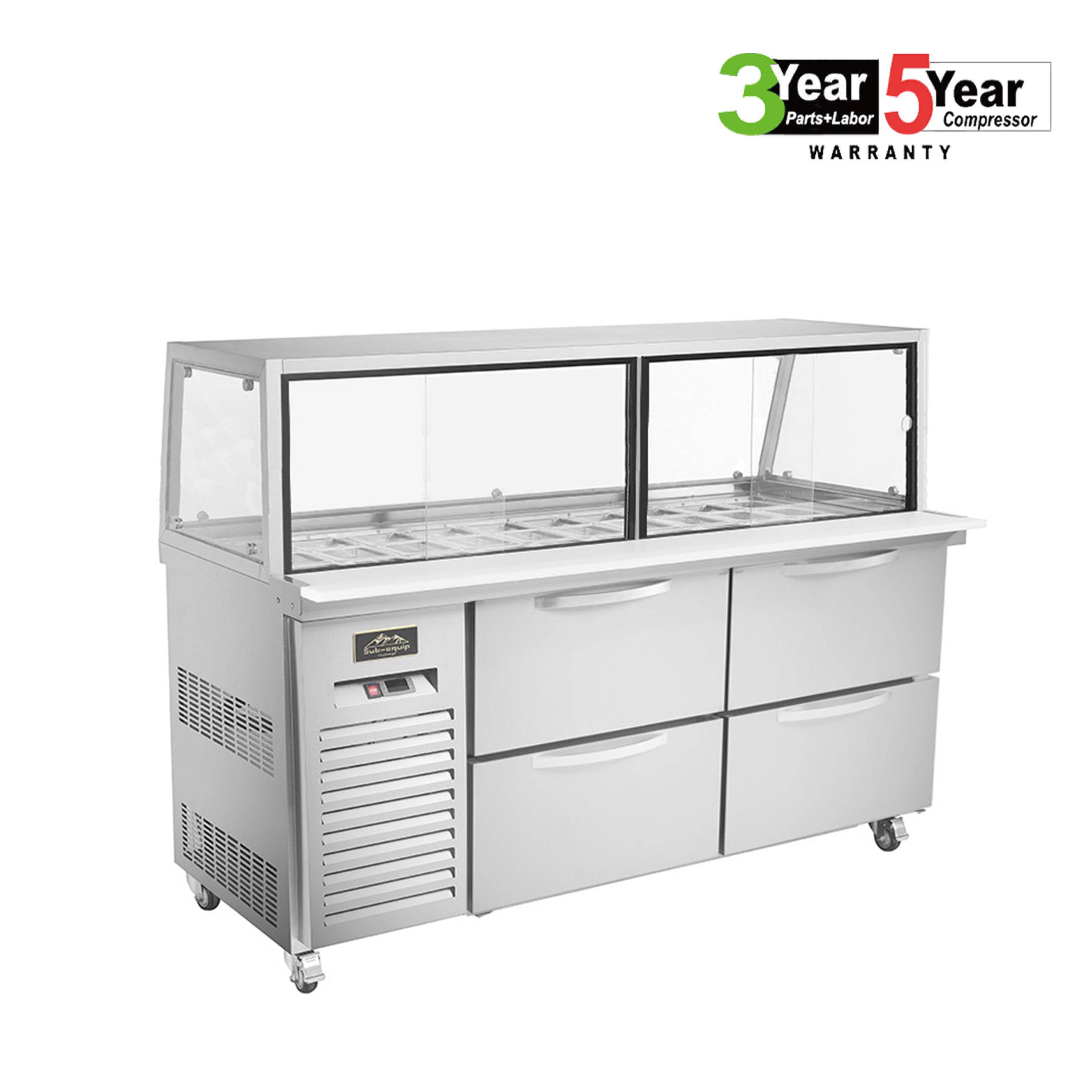 Sub-equip, 60"Prep Table Refrigerator with Sneeze Glass - 4 Drawers - Chefcoca