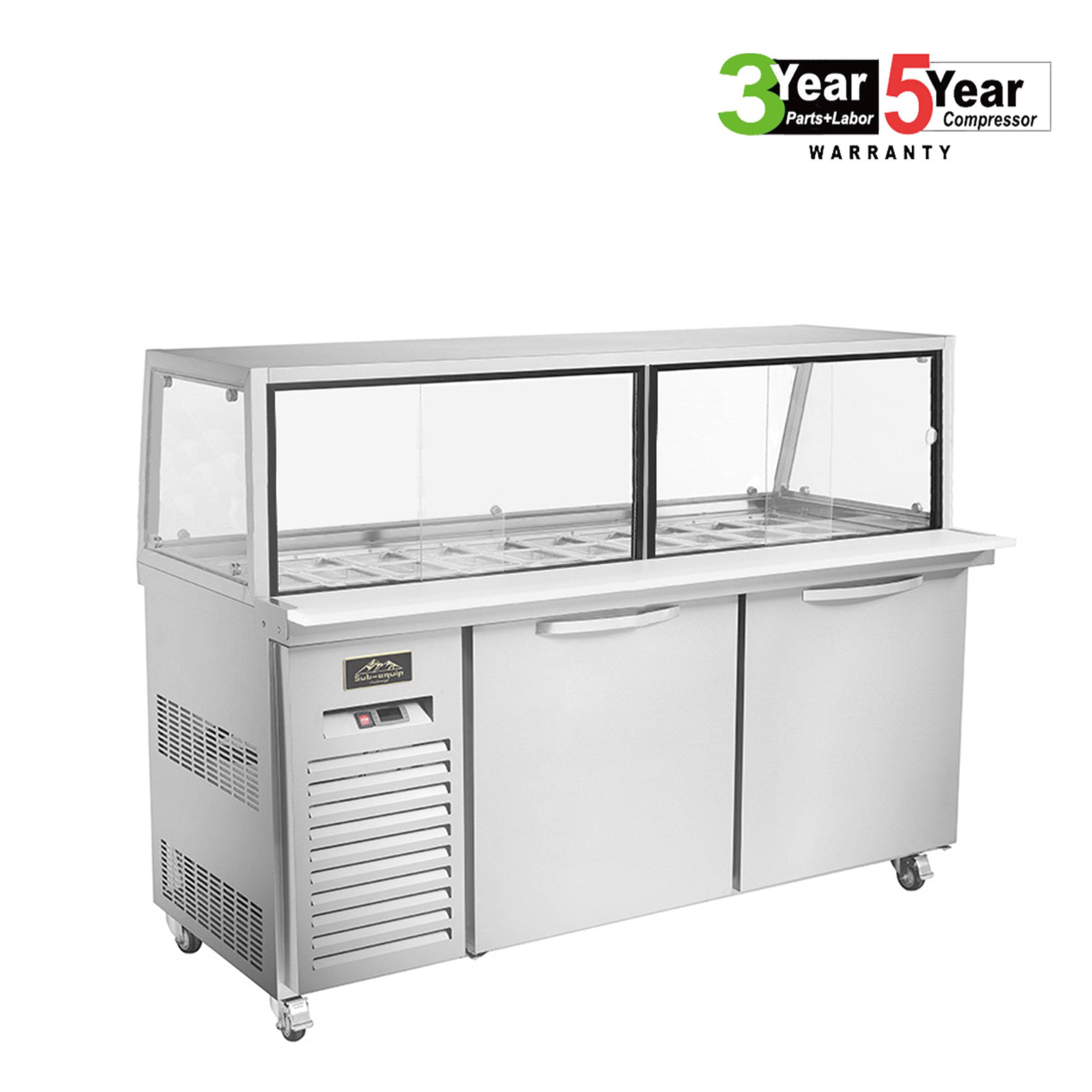 Sub-equip, 72"Prep Table Refrigerator with Sneeze Glass-2 doors - Chefcoca