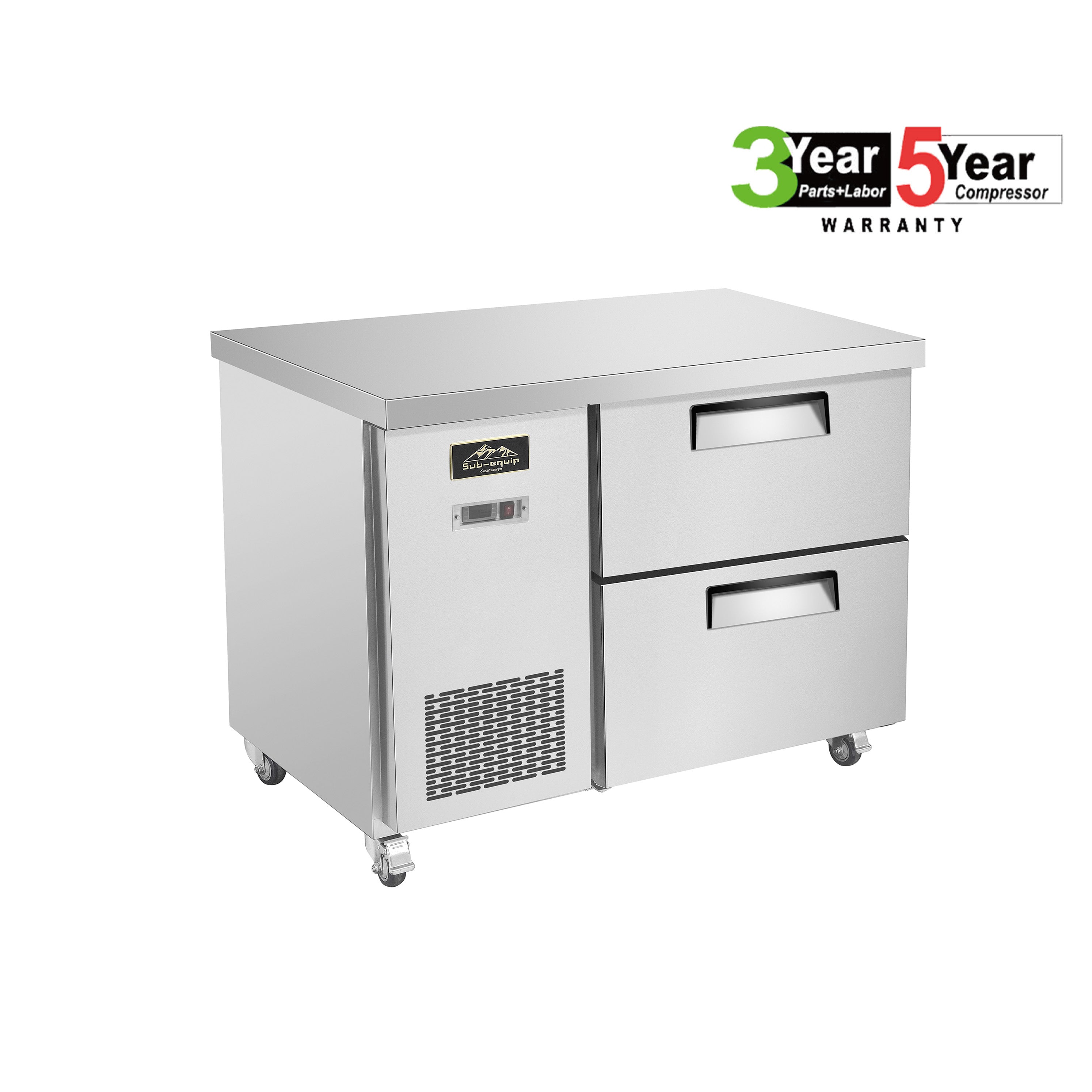 Sub-equip, 48" Stainless Steel Undercounter Freezer with side Mounted Compressor and 2 Drawers - Chefcoca