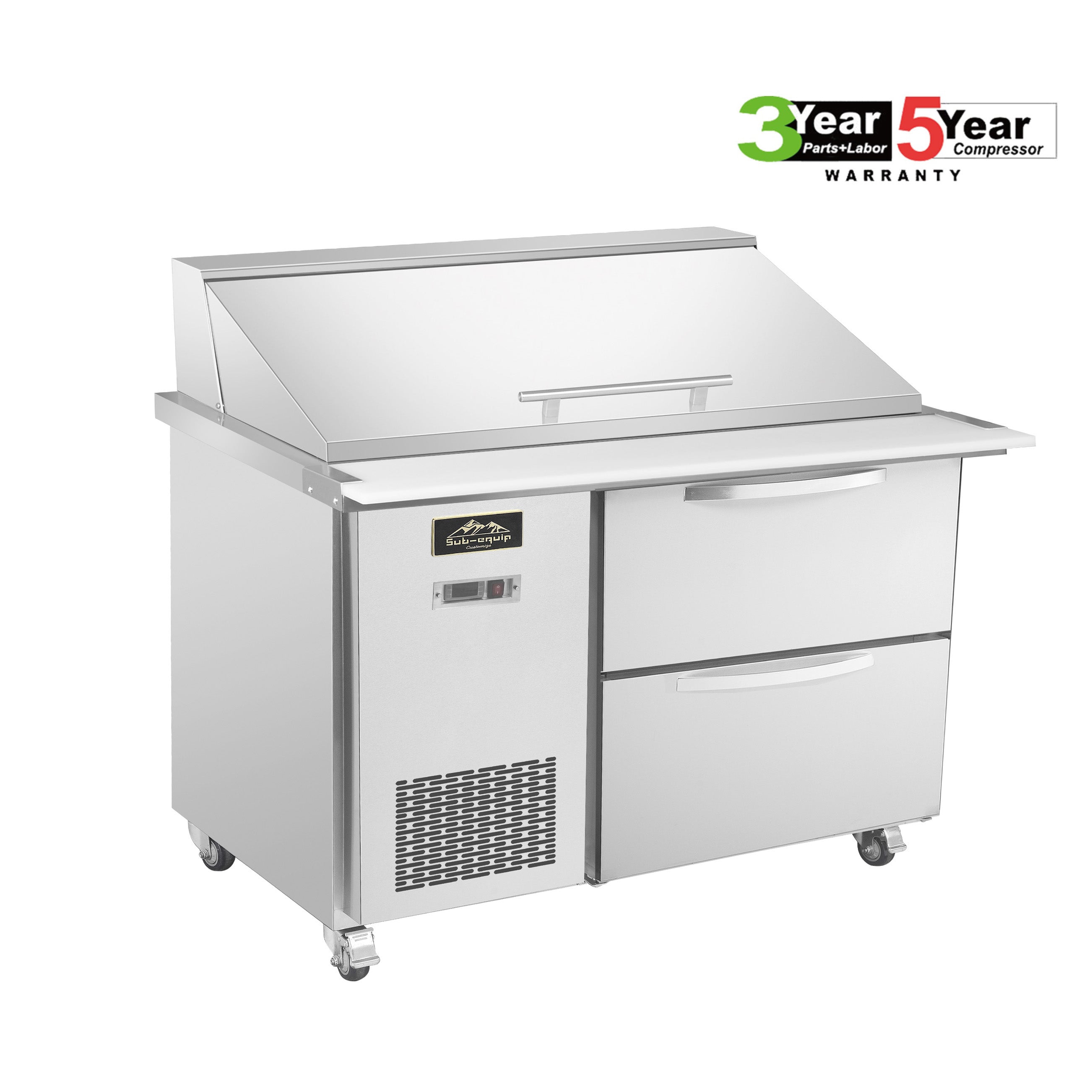 Sub-equip 48" Mega Top Cooler Salad and Sandwich Prep Table With Side Mounted Compressor +2 Drawers - Chefcoca