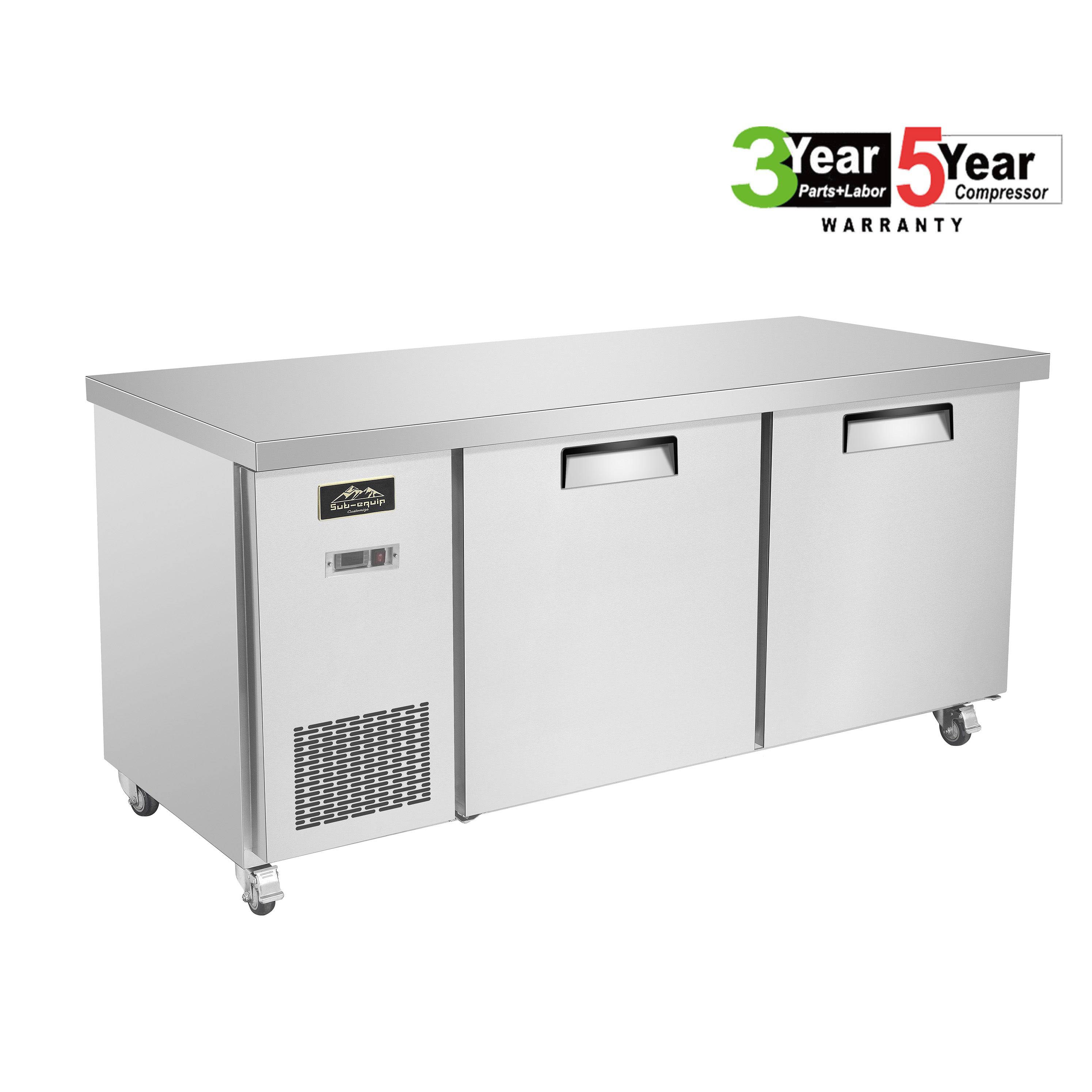Sub-equip, 72" Stainless Steel Undercounter Freezer with side Mounted Compressor - Chefcoca