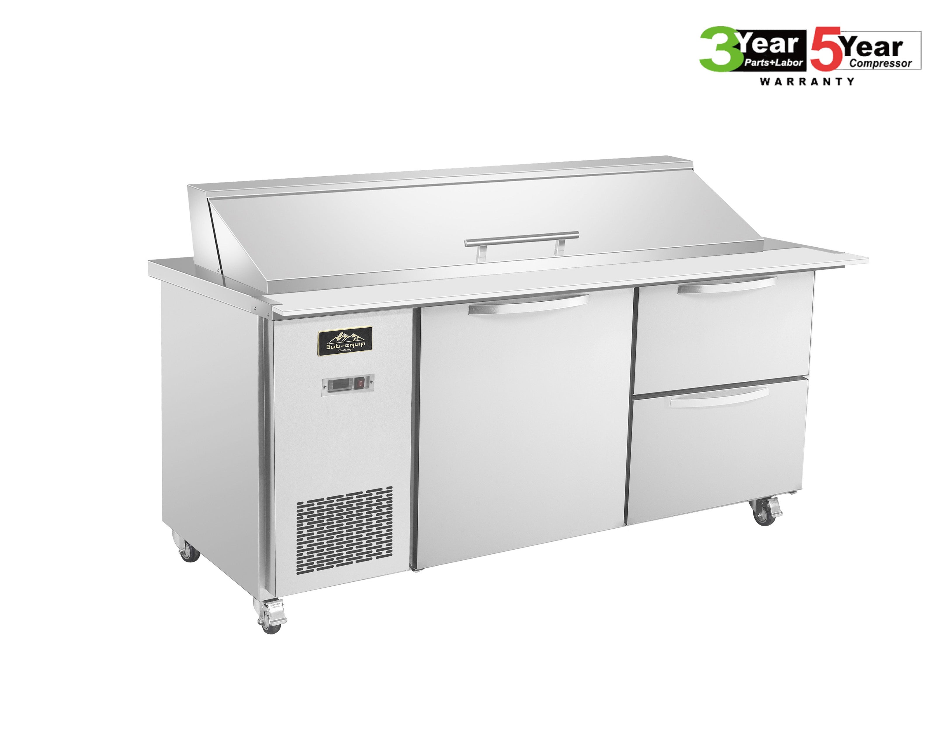 Sub-equip 60" Mega Top Cooler Salad and Sandwich Prep Table With Side Mounted Compressor + 2 Drawers - Chefcoca