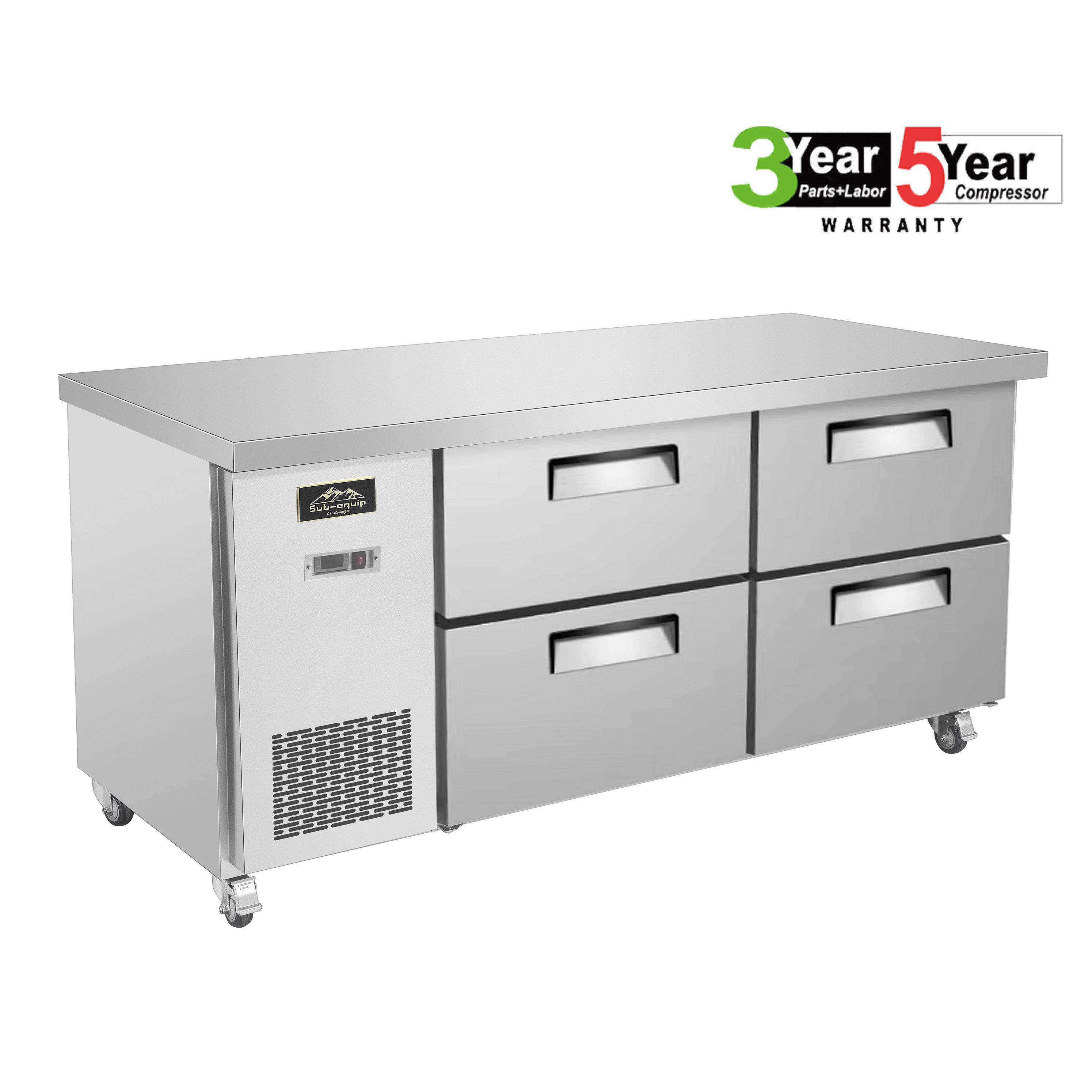 Sub-equip 72" Stainless Steel Undercounter Freezer with side Mounted Compressor and 4 drawers - Chefcoca