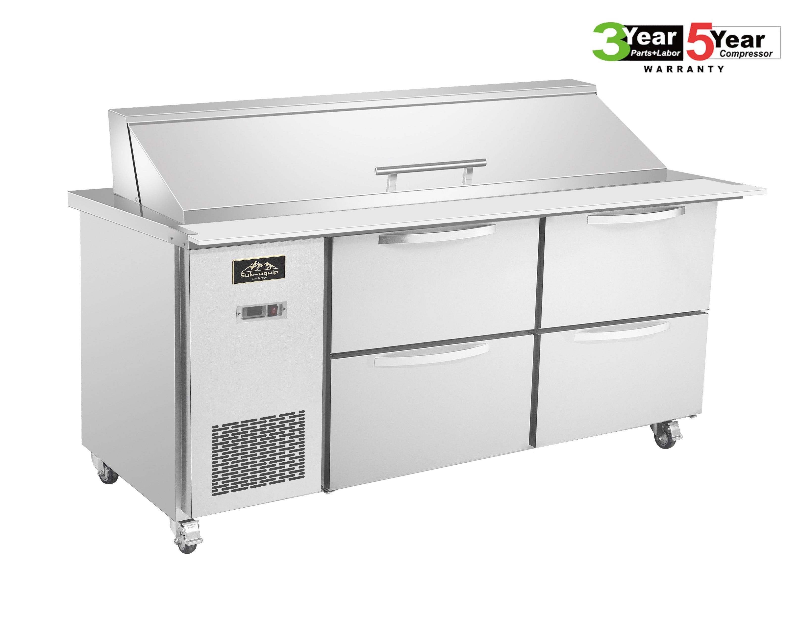 Sub-equip 60" Mega Top Cooler Salad and Sandwich Prep Table With Side Mounted Compressor + 4 Drawers - Chefcoca