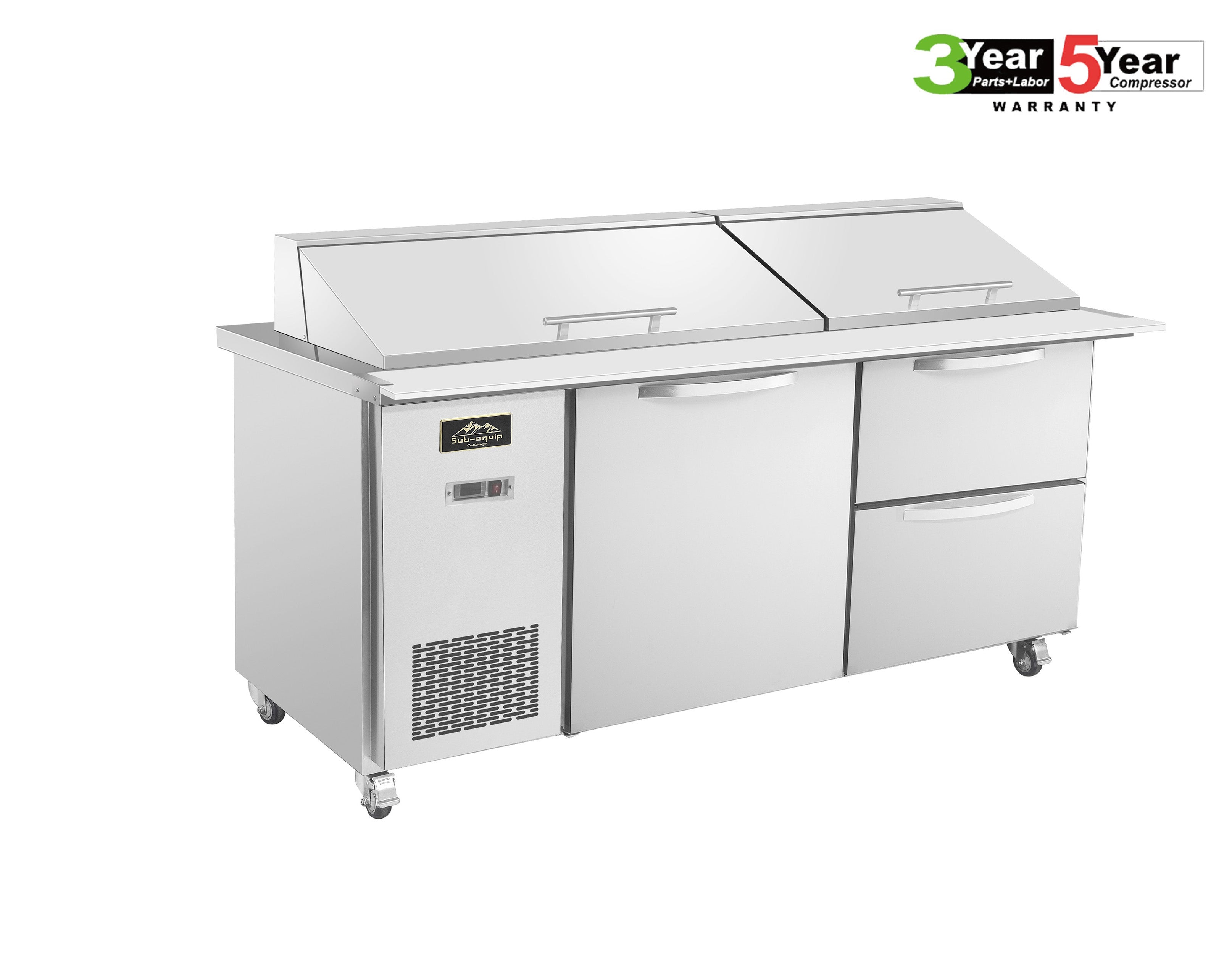 Sub-equip 72" Mega Top Cooler Salad and Sandwich Prep Table With Side Mounted Compressor + 2 Drawers - Chefcoca