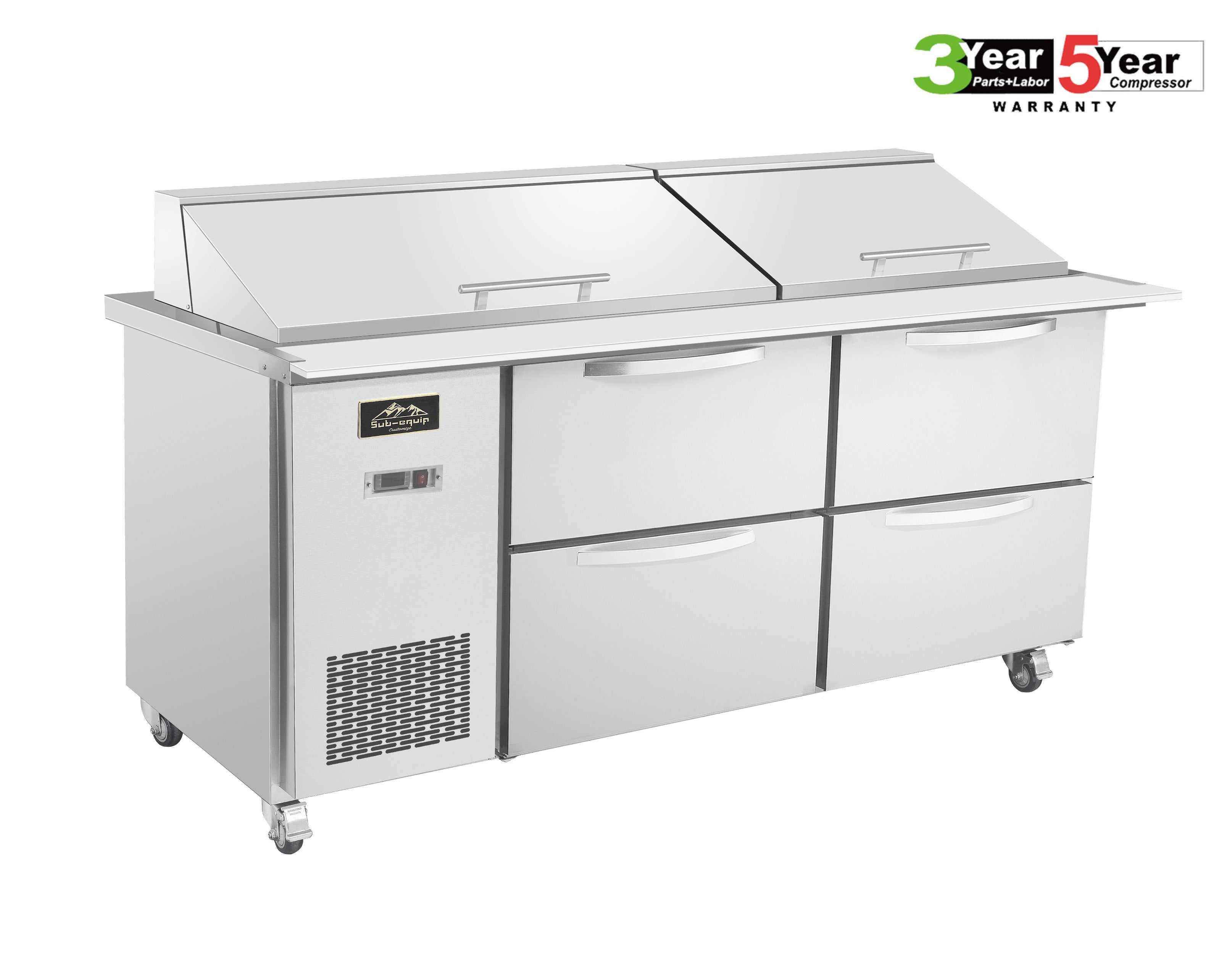 Sub-equip, 72"  Salad and Sandwich Refrigerated Prep Table With Side Mounted Compressor & 4 Drawers - Chefcoca