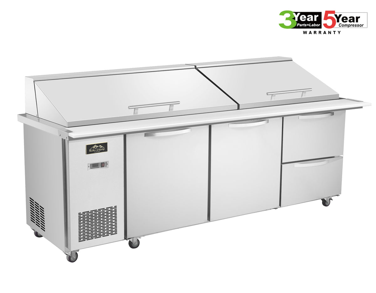 Sub-equip, 96" Salad and Sandwich Refrigerated Prep Table With Side Mounted Compressor & 2 Drawers - Chefcoca