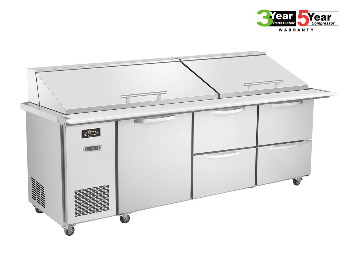 Sub-equip, 96" Salad and Sandwich Refrigerated Prep Table With Side Mounted Compressor & 4 Drawers - Chefcoca