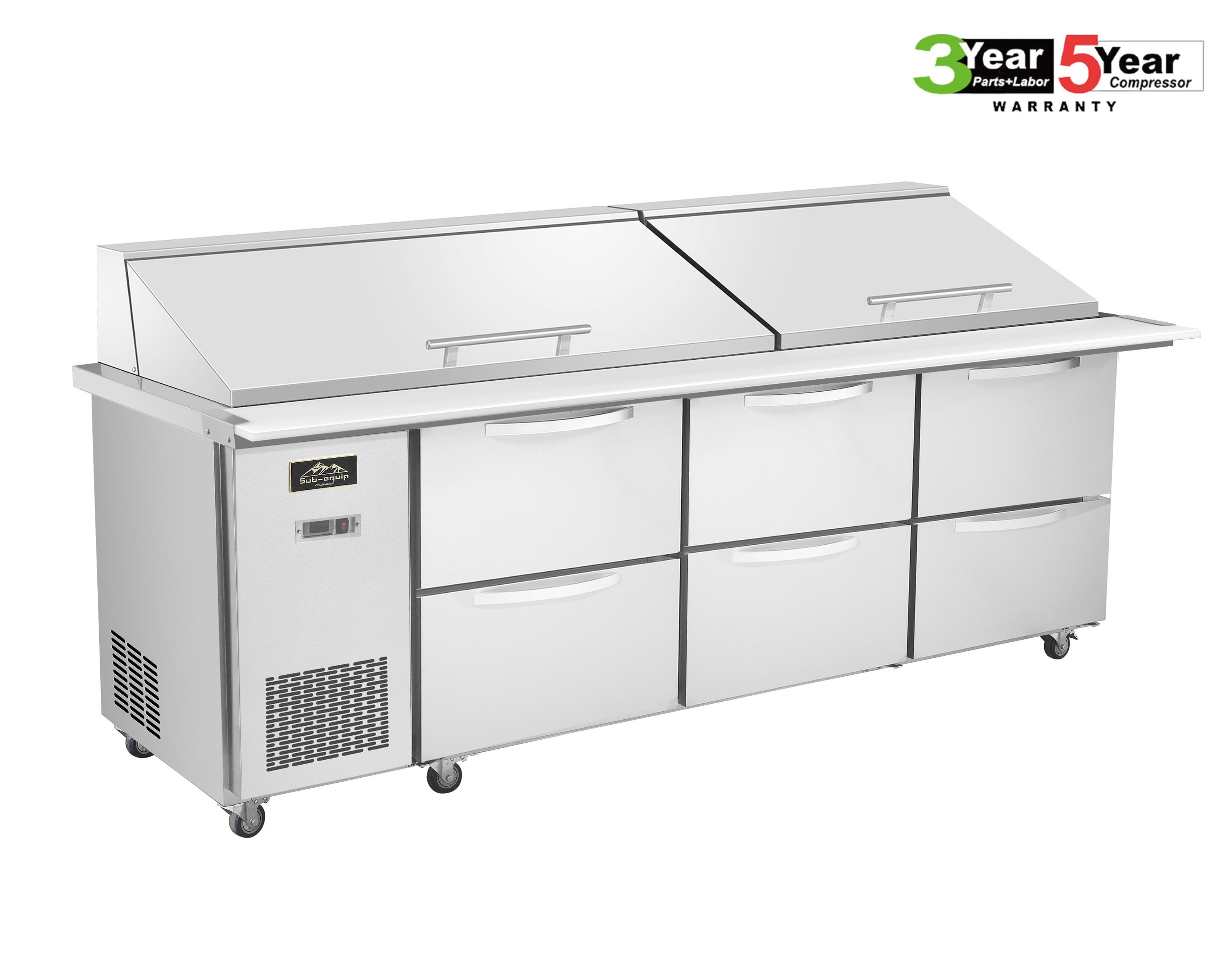 Sub-equip 96" Mega Top Cooler Salad and Sandwich Prep Table With Side Mounted Compressor + 6 Drawers - Chefcoca