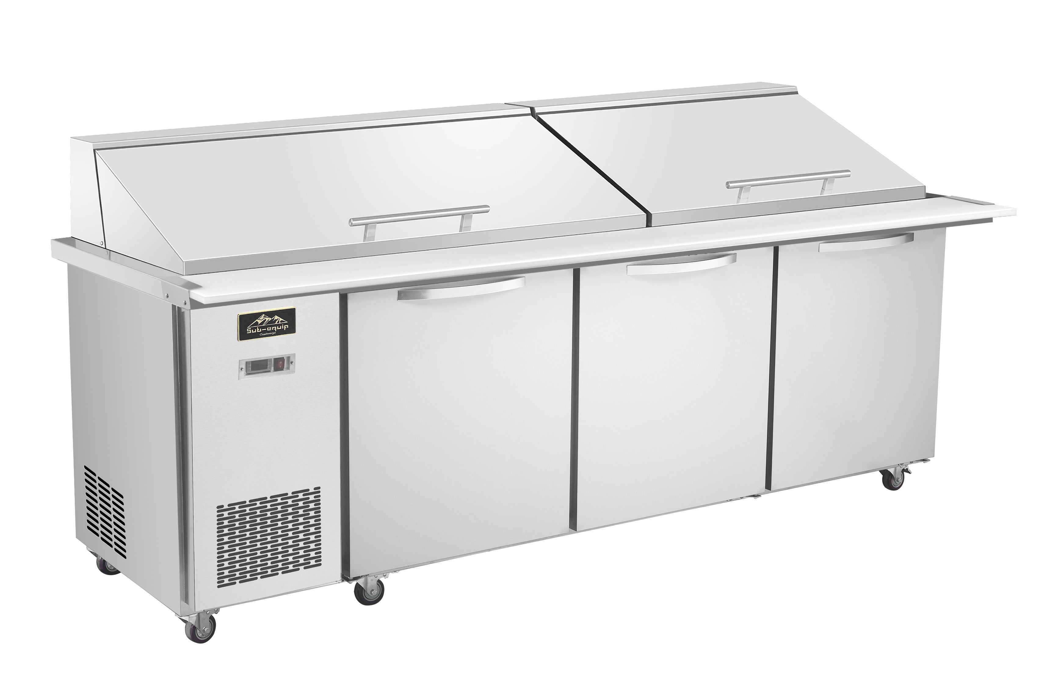 Sub-equip, 96" 3 Doors Salad and Sandwich Refrigerated Prep Table With Side Mounted Compressor - Chefcoca