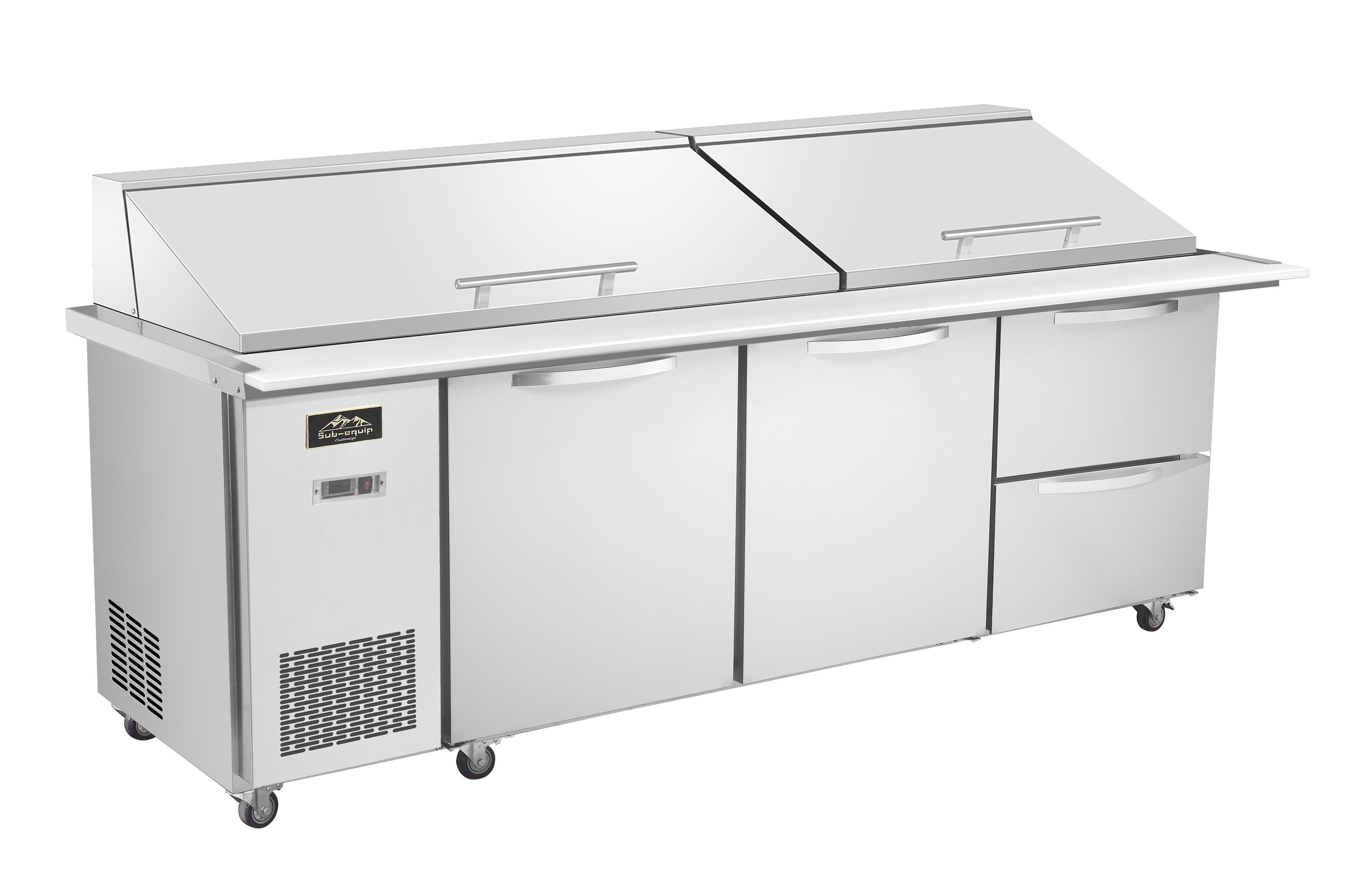 Sub-equip, 96"  Salad and Sandwich Refrigerated Prep Table With Side Mounted Compressor & 2 Drawers - Chefcoca