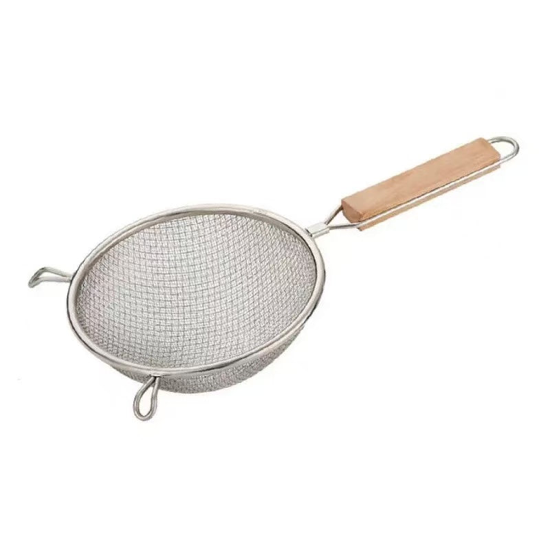 Chefco, 6 1/4" Medium Stainless Steel Double Mess strainer with Wooden Handle and Double Ear (MSS-6D) - Chefcoca