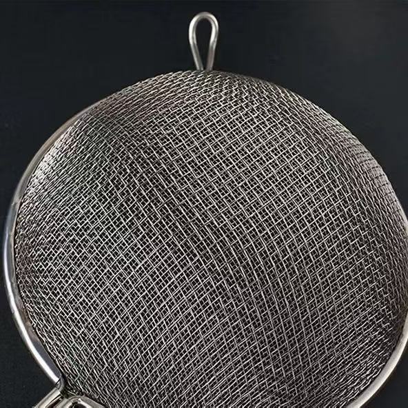 Chefco, 6 1/4" Medium Stainless Steel Double Mess strainer with Wooden Handle and Double Ear (MSS-6D) - Chefcoca