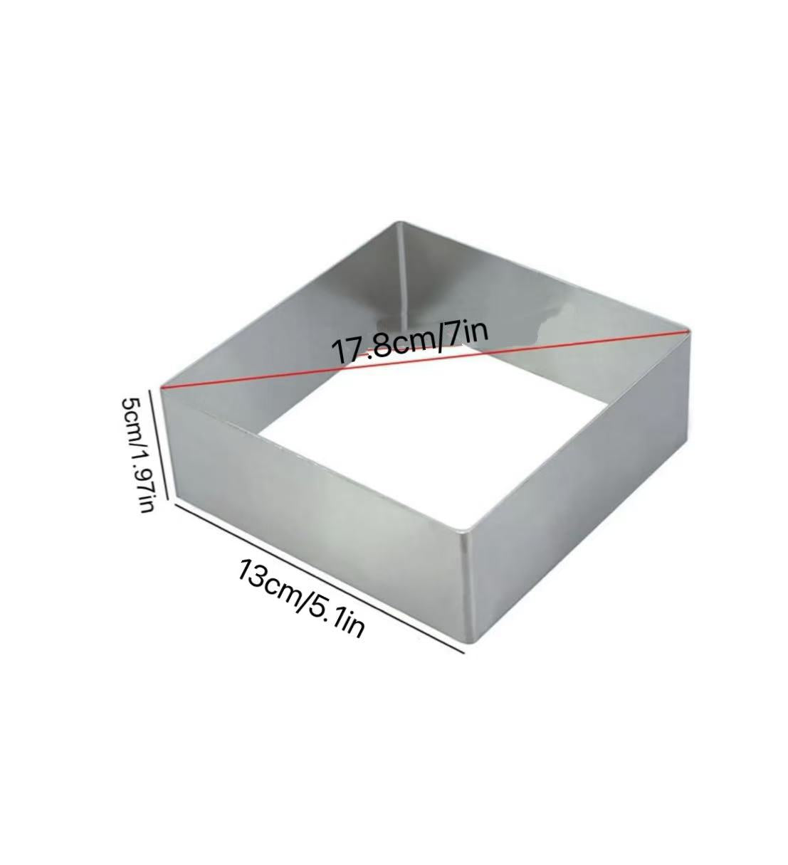 Chefco, 9867, 7" Stainless Steel Square Mousse Ring-(5cm/2"H)