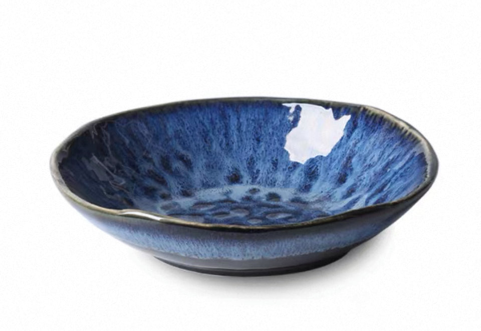 Chefco, DB1906,7.5"Dia Ceramic Cat's Eye Blue Embossed Round Bowl