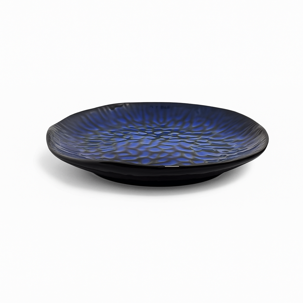 Chefco,DB2603,10''Dia Ceramic Cat's Eye Blue Embossed Round Plate