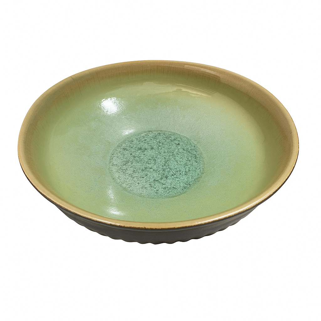 (PTC00427) Assiette en céramique verte et argentée de 11 po avec centre texturé