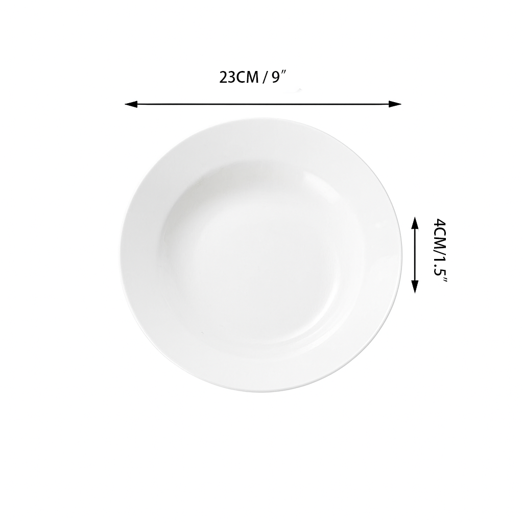 Chefco,PT00109, 9" Porcelain Wide Rim Soup Plate - Chefcoca