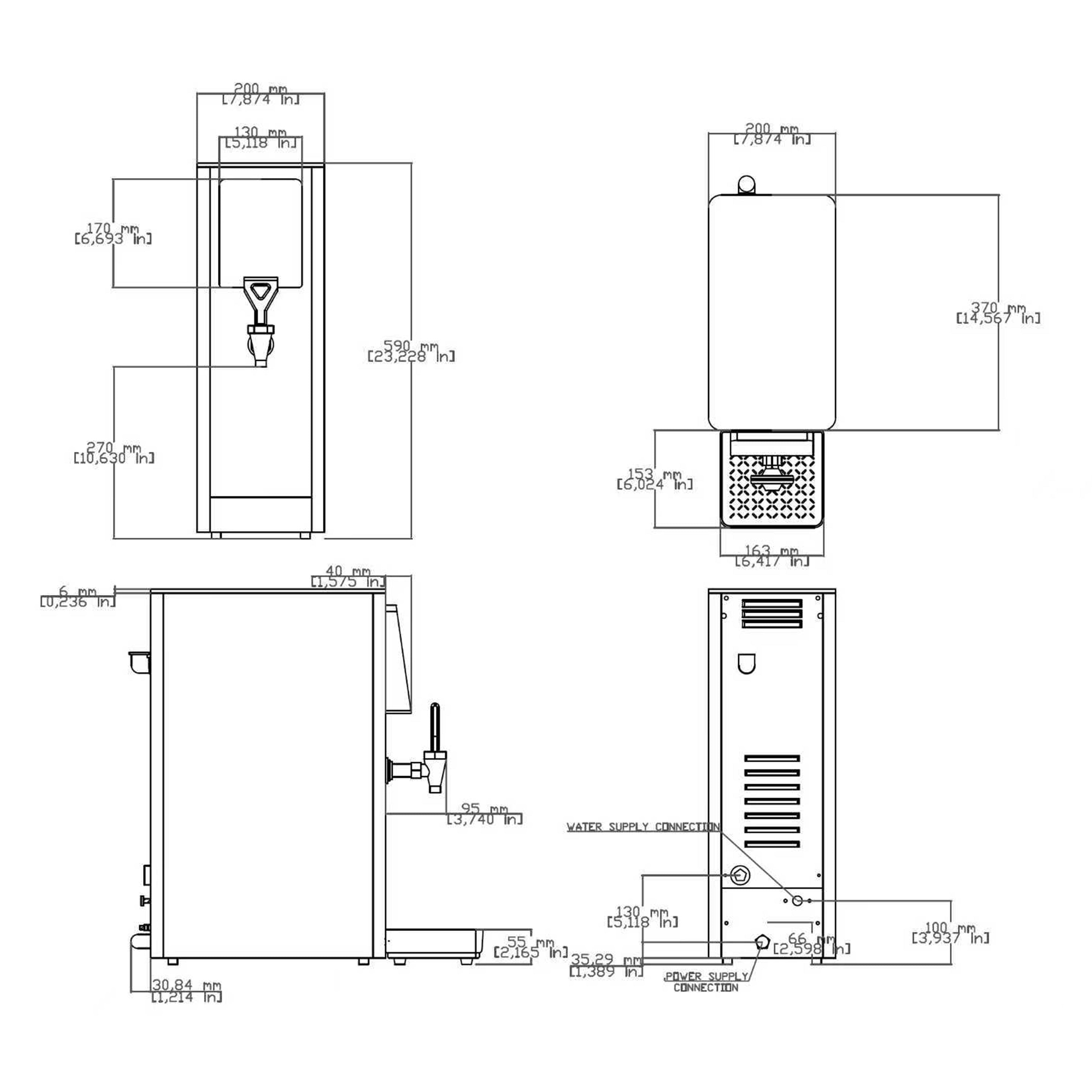 Turbo Range, WB-3G-11L, 11 L/1400W Hot Water Tower, Countertop hot water dispenser - Chefcoca