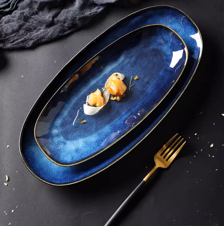 Cat's Eye Blue Kiln Glazed Oval Plate ( DB281303/DB351704) - Chefcoca
