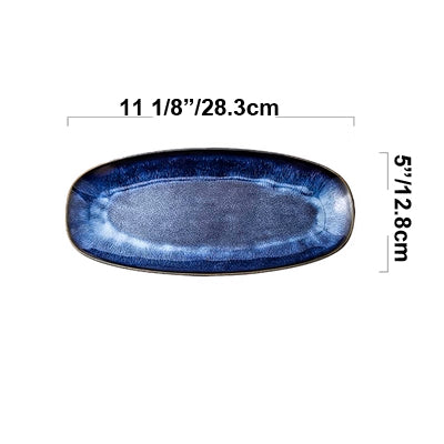 Cat's Eye Blue Kiln Glazed Oval Plate ( DB281303/DB351704)