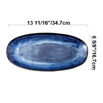 Cat's Eye Blue Kiln Glazed Oval Plate ( DB281303/DB351704)