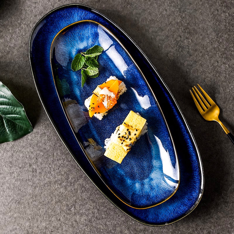 Cat's Eye Blue Kiln Glazed Oval Plate ( DB281303/DB351704) - Chefcoca