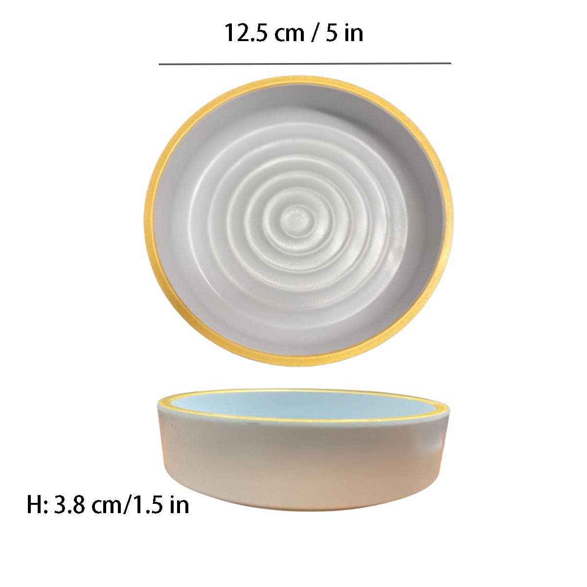 Round Light Grey With Golden border Pattern Korean Style Deep Plate - Chefcoca