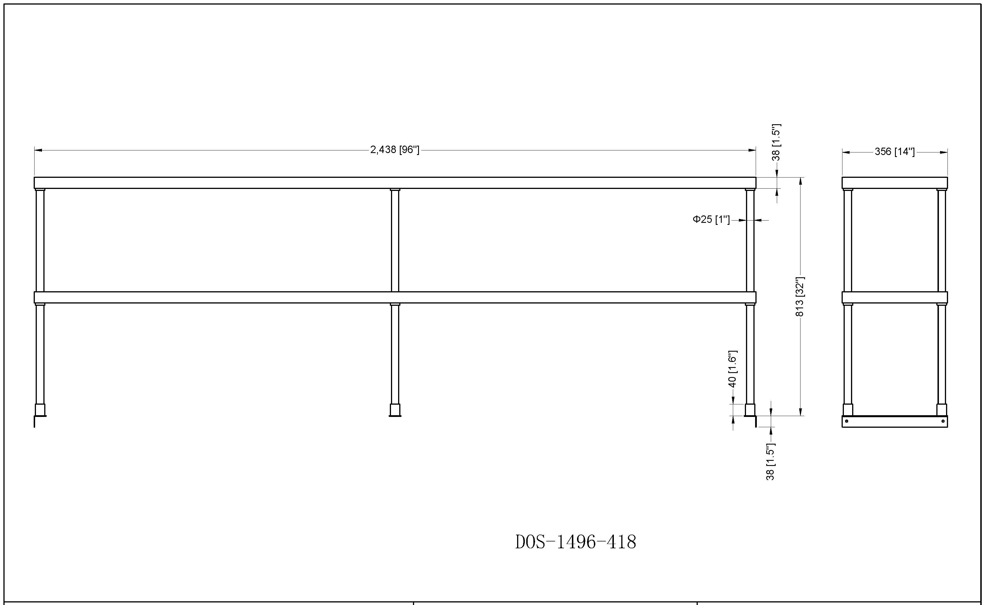 Metal304, DOS-1496-418,18-Gauge Stainless Steel Double Deck Overshelf(14"X96"X32"H ) - Chefcoca