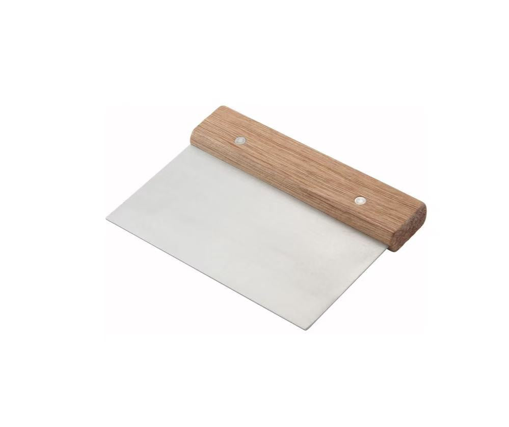 DSC-3,Stainless Steel Dough Scraper, Wooden Handle (6"L x 3"W)