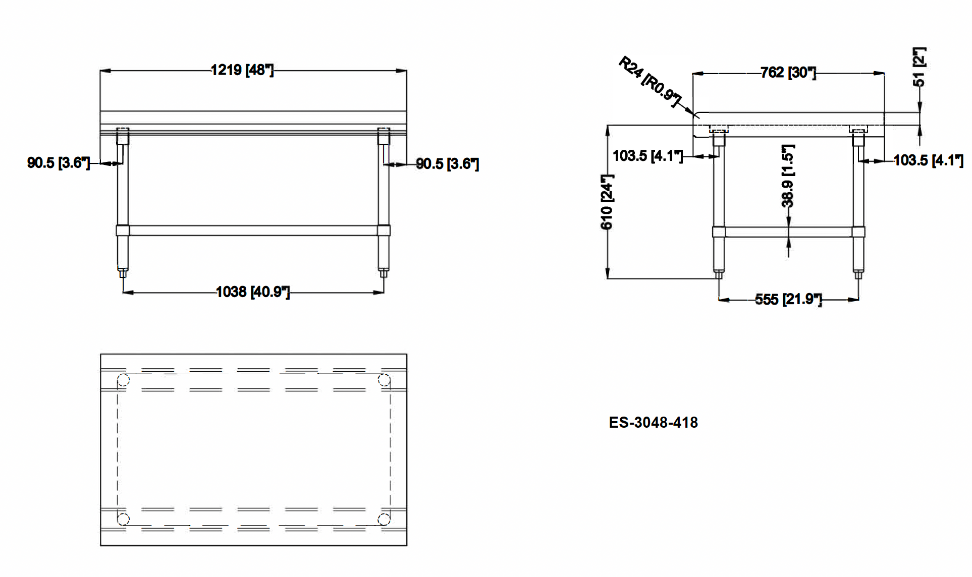 Chefco, ES-3048-418, 30" x 48" 18-Gauge Stainless Steel Equipment Stand with Galvanized Undershelf - Chefcoca