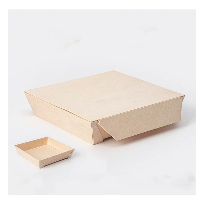 25 Sets, Eco-Friendly Wooden Take away Food Packing  Containers (8 5/8"x8 5/8"x1 5/8"H)