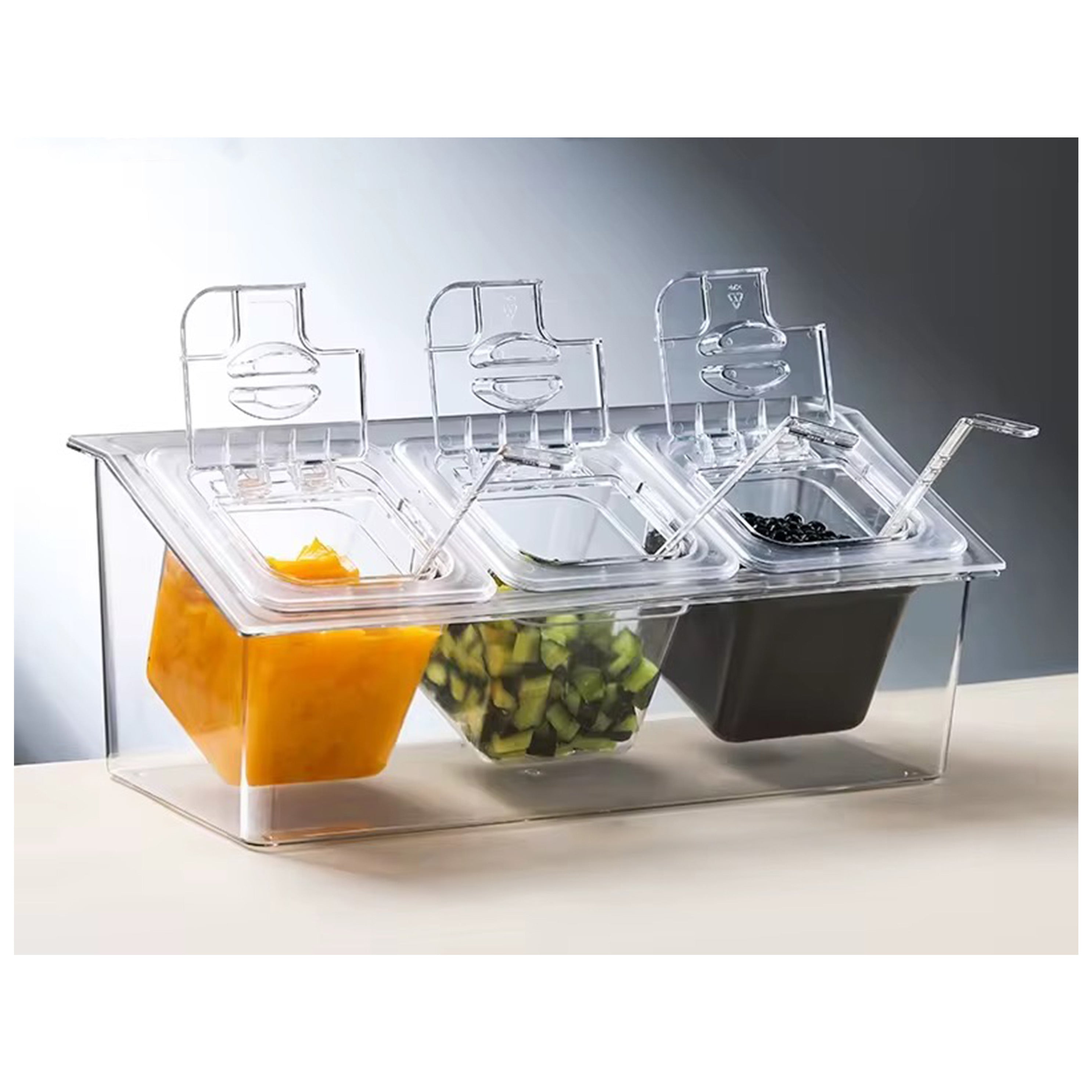 Chilled Condiment Server, rectangle steam pan holder, fit for 3 pcs 1/6 Size steam pans, Holder Only - Chefcoca