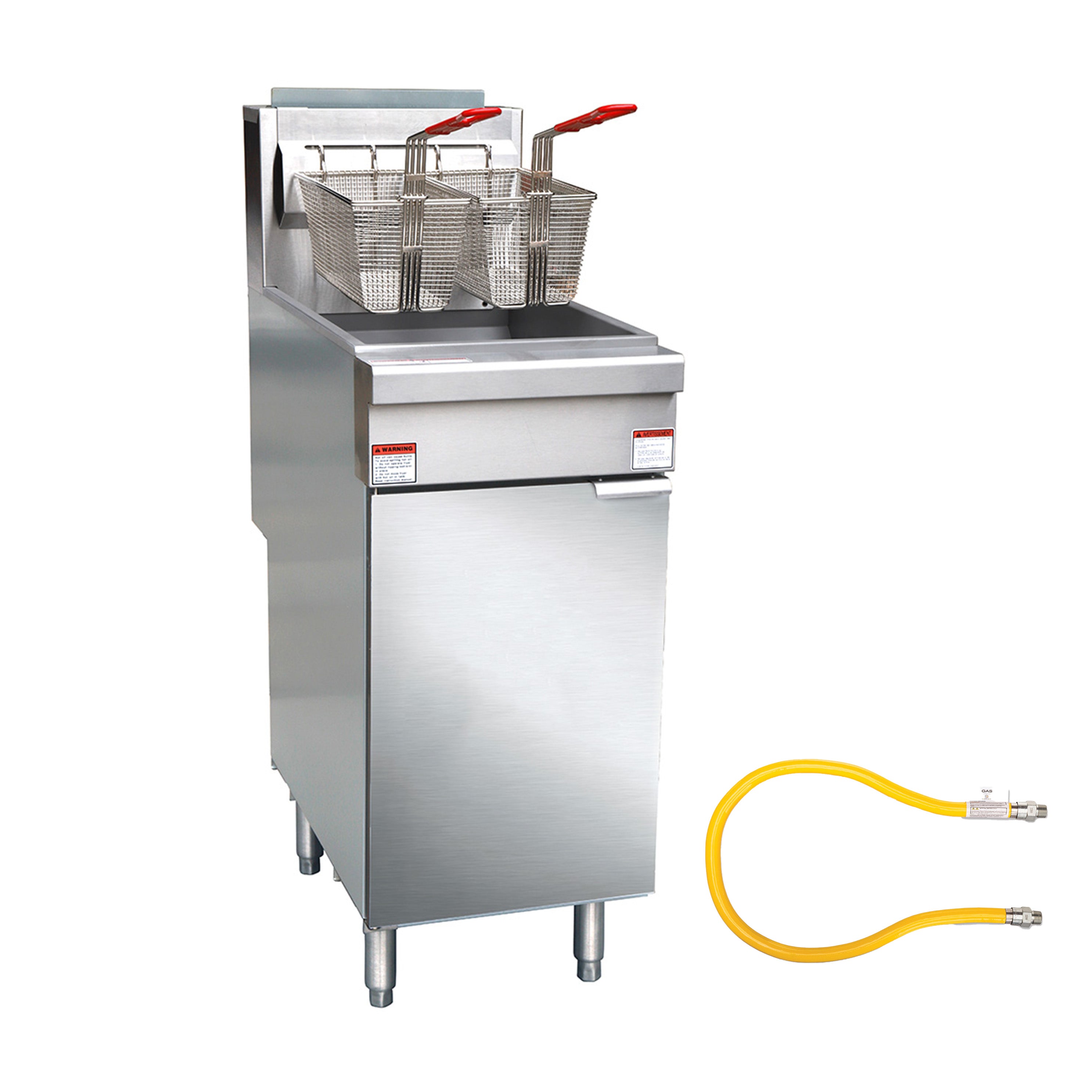 Turbo Range Natural Gas Deep Fryer with 36" gas connector hose, 35-40lb Oil Capacity - 90,000 BTU (TR-F3-NG) - Chefcoca