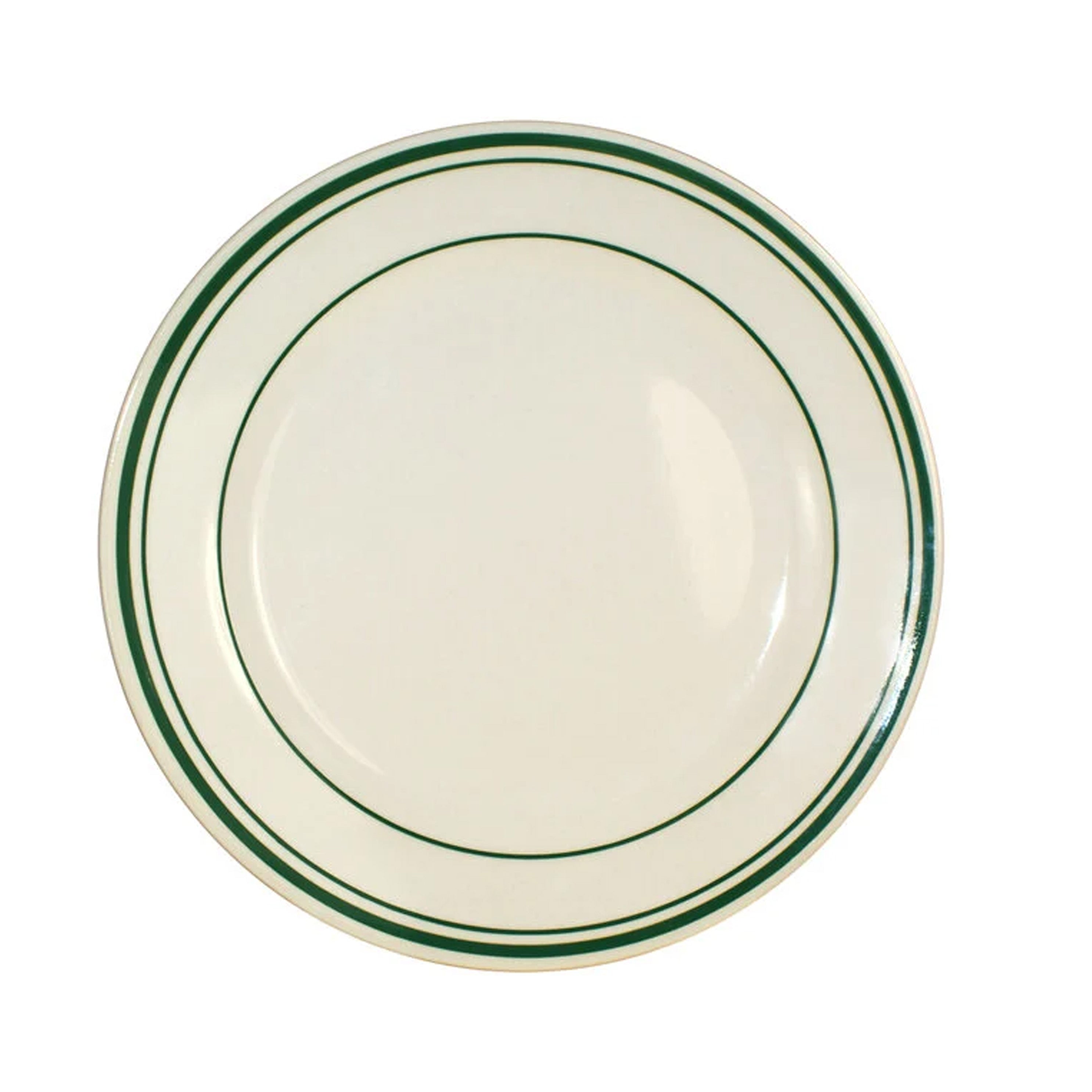 Chefco VIC-50, 12"Dia, 1" H Ivory (American White) Porcelain Plate with Green Line - Chefcoca