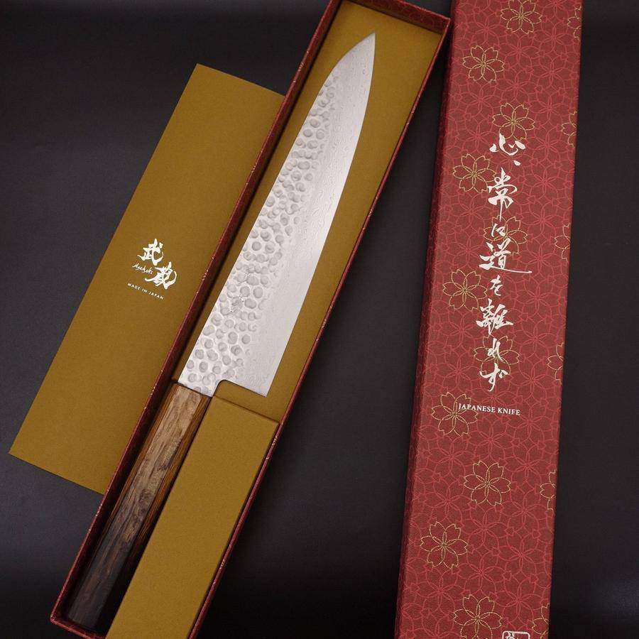 MUSASHI Gyuto VG-10 Tsuchime Damascus Yaki-Urushi Handle 240mm (157-240) - Chefcoca