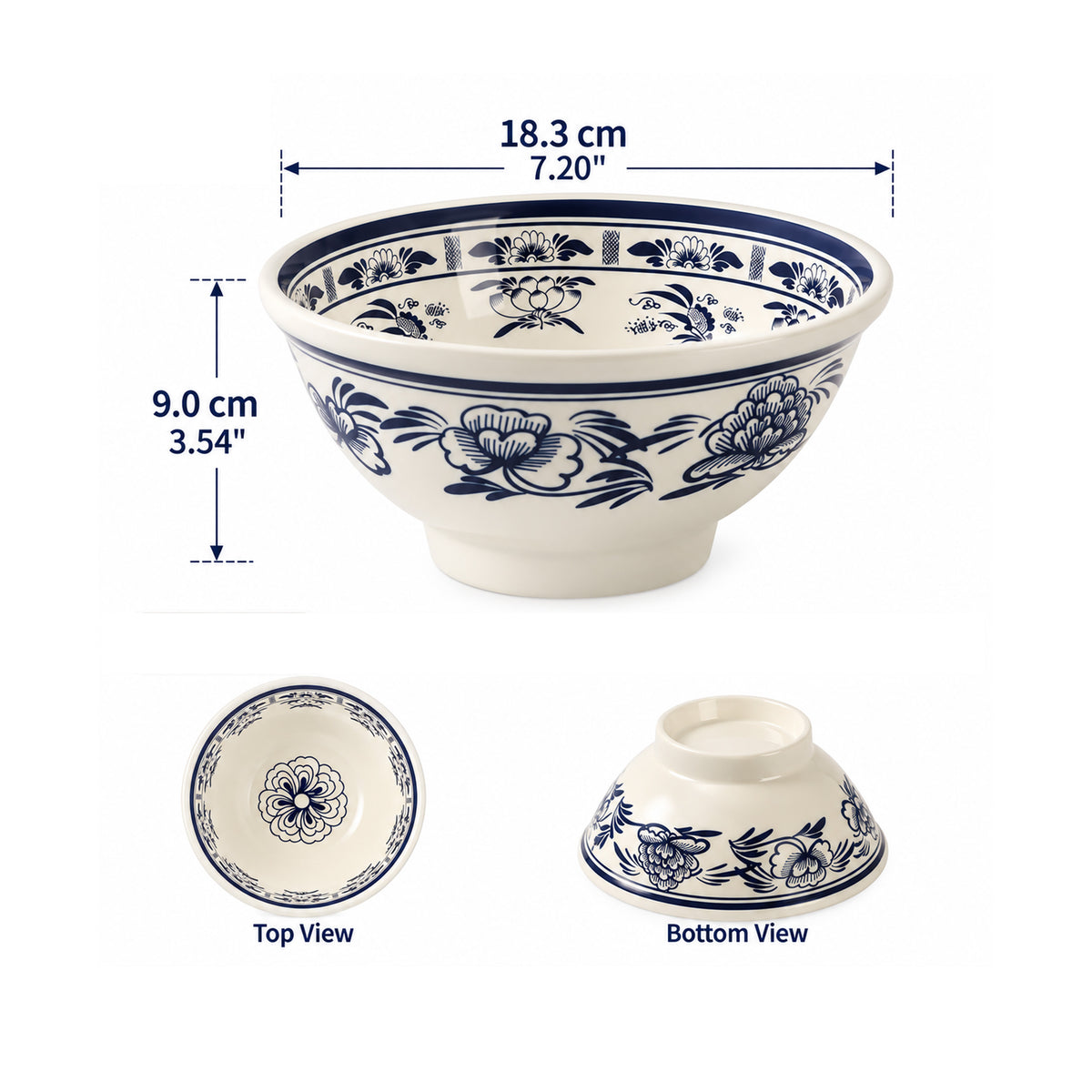 CHEFCO, HFLM-022-7.5, 7.3”Blue Floral noodle soup bowl, melamine
