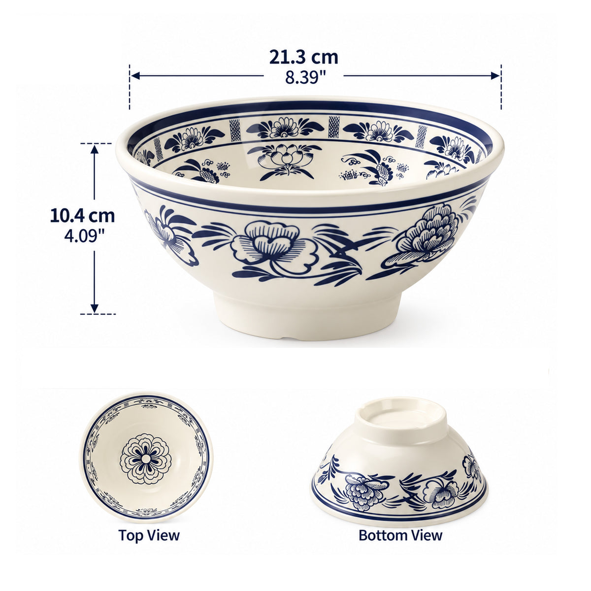 CHEFCO, HFLM-022-8.5, 8.5”Blue Floral noodle soup bowl, melamine