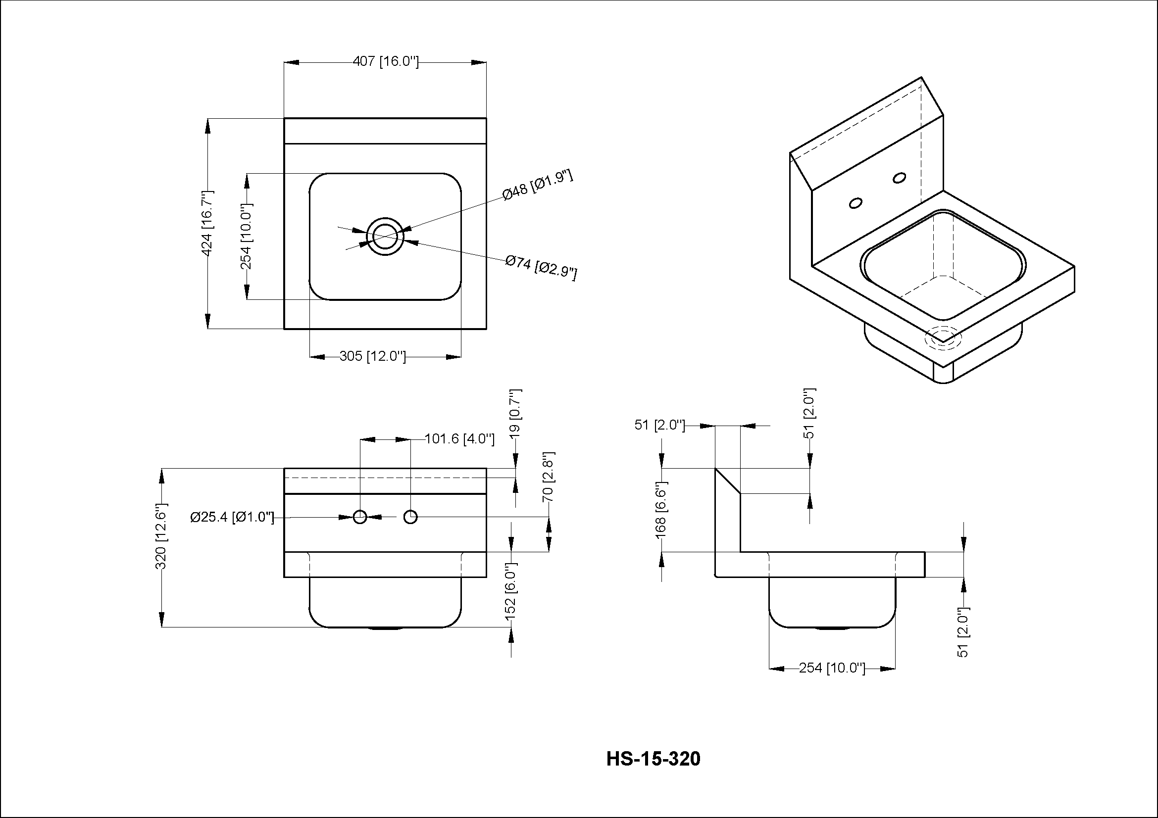 Chefco, HS-15-320, 20-Gauge 304 Stainless steel Wall Mounted Hand Sink with Gooseneck Faucet (16"W x 16-3/4"D x 12-3/5"H) - Chefcoca