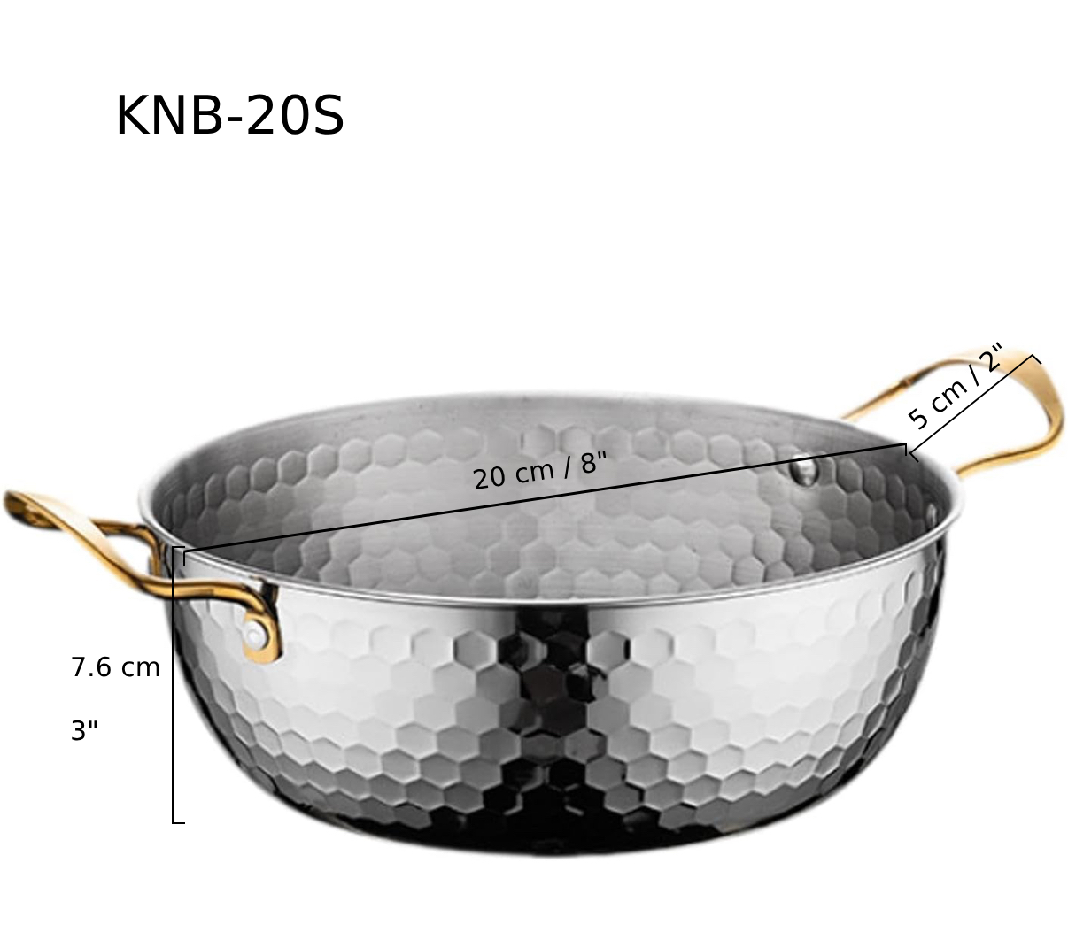 Chefco, Silver Stainless Steel Round Noodle Bowl with Double Handle, 20cm dia (KNB-20S) - Chefcoca